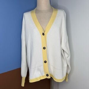 Barbour Women's Maskia Cardigan Sweater Ecru Yellow Chunky Fisherman Size 14